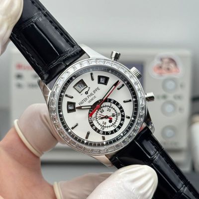 Patek Philippe Complications 5961P-001 White Dial Diamond Bezel Watch